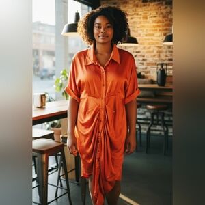 Orange Button-Down Maxi Dress XL